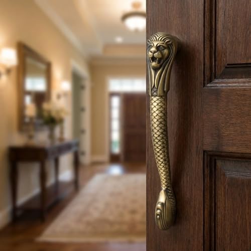 Image of GLOXY Premium Antique 11.5 inch Lion Shaped Main Door Handle with 9.5 inch Hole-to-Hole Spacing - Decorative Push & Pull Aluminium Wooden & Glass Door Handle for Home, Hotel, Banquet Hall & Office - Pack of 1