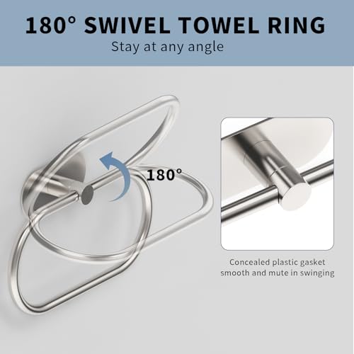 WZRUA Adhesive Towel Holder for Bathroom Brushed Nickel No Drill Hand Towel Ring Stainless Steel and Zinc Alloy Self Adhesive Towel Hanger for Bath, Kitchen by WZRUA - Used condition - Image 4