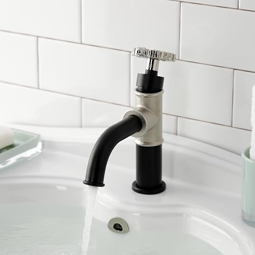 Kingston Brass KS2826CG 풀러 싱글 핸들 욕실 수도꼭지, 푸시 팝업 포함, 매트 블랙/광택 니켈 — 사진 3