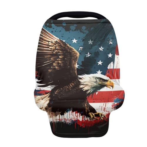 Image of ZFRXIGN Bald Eagle Nursing Cover Breastfeeding Covers American Flag Shopping Cart Cover for Girls Boys Stretchy Infant Carseat Canopy, Shopping Cart Covers