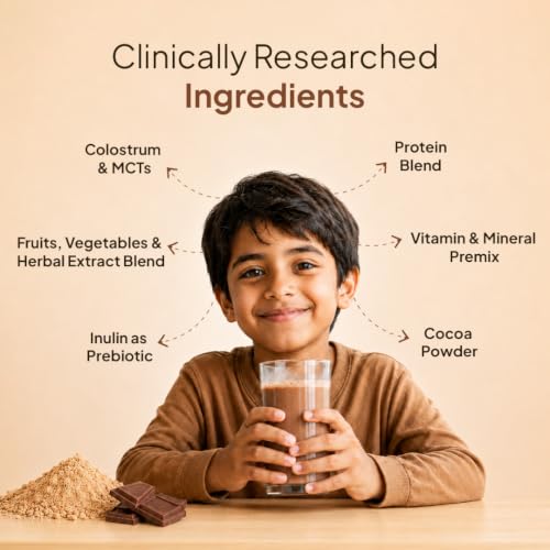 Image of Miduty ProGrow+ Kids Chocolate Shake with Whey, MCT & Colostrum - Supports Growth, Energy, Brain & Immunity - With Active Vitamins, Minerals & Herbal Extracts - Chocolate, 400g