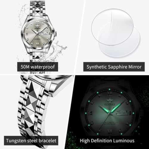 Image of OLEVS Automatic Womens Watch Mechanical Calendar Watches Diamond Fashion Waterproof Female Wrist Watch