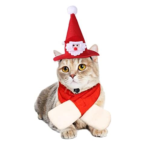 Christmas Pet Costume Set, Cat Christmas Tree Santa Hat with Scarf Cat Puppy Dog New Year Clothes Party Cosplay Accessory Pet Christmas Decoration Cosplay Supplies for Cats Puppy Dogs Cover