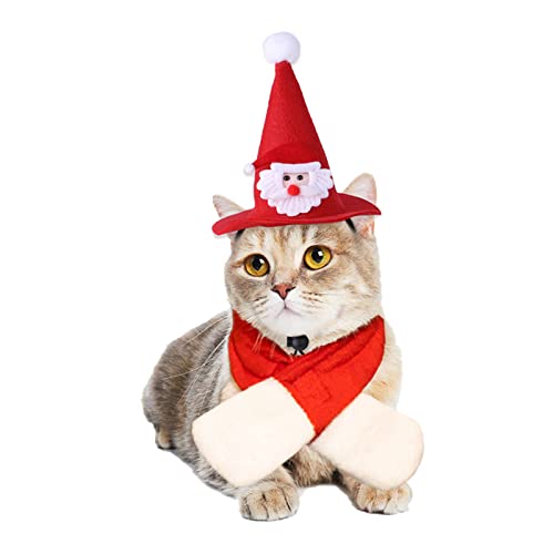 Weihnachten Haustier Kostüm Set, Katze Weihnachtsbaum Santa Hut mit Schal Katze Welpe Hund Neujahr Kleidung Party Cosplay Zubehör Haustier Weihnachtsdekoration Cosplay Supplies für Katzen Welpen Hunde Cover