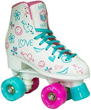 Epic Frost High-Top Indoor/Outdoor Quad Roller Skates w/ 2 pr of Laces (Pink & Blue) - Children's