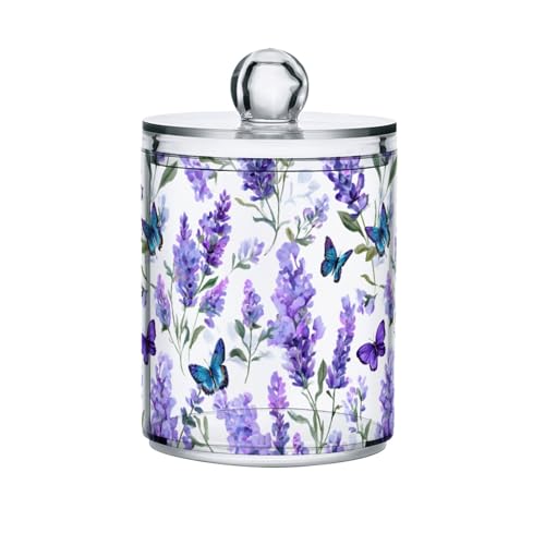 Mnsruu 4 Pack Qtip Holder Organizer Dispenser Butterfly Lavender Bathroom Storage Canister Cotton Ball Holder Bathroom Containers for Cotton Swabs/Pads/Floss