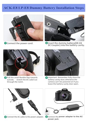 TKDY ACK-E8 Ersatz-Netzteil DR-E8 Ladegerät für Canon EOS Rebel T5i T4i T3i T2i Kiss X6 Kiss X5 Kiss X4 700D 650D 600D 550D