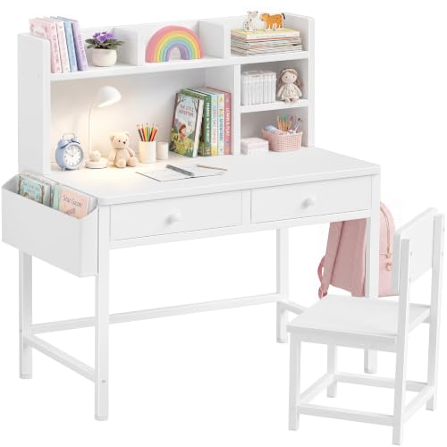 White Kids Desk with Hutch and Chair