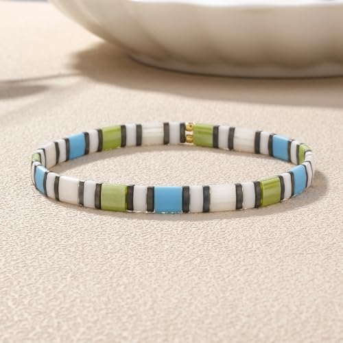 Image of KELITCH Women Stretch Bracelets Pearl Charms Tila Shell Beaded Friendship Bracelet