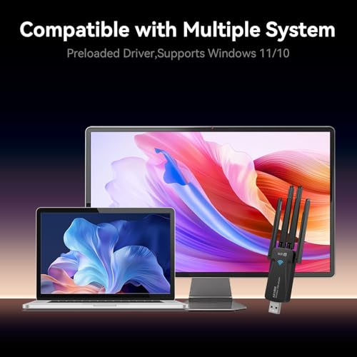 Image of AX1800 WiFi 6 USB WiFi Adapter for PC Desktop laptop, 802.11ax Wireless Network Adapter with Dual Band 2.4GHz, 5GHz, 4 High-Gain Antennas, WPA3, USB3.0, Driver-free for Windows 11 /10 (AX1800)