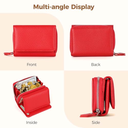 Geldbörse Damen Klein Leder Kleines Portemonnaie Damen Mini Geldbeutel mit Zipper Münzfach Kartenfächer, Rot – Bild 6