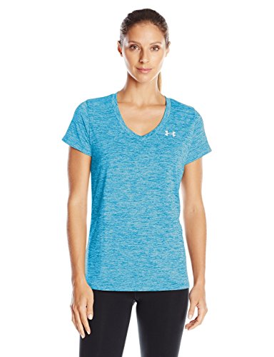 Under Armour Womens Tech V-Neck Twist Short-Sleeve T-Shirt , Dynamo Blue (913)/Metallic Silver , Medium