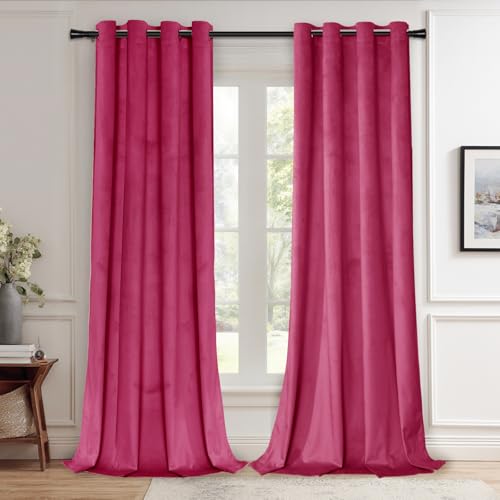 JIUZHEN Berry Velvet Blackout Curtains 108 Inch for Living Room/Bedroom