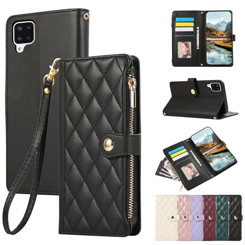 Vaitasy Custodia per Samsung Galaxy A12 Pelle PU Cerniera Custodia a Portafoglio per Galaxy A12 Custodia con Magnetica Flip Stand Case Cover Nero