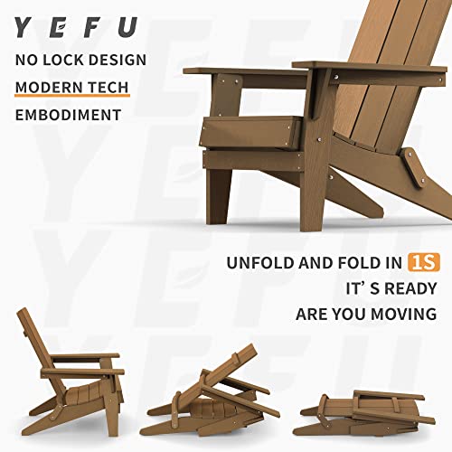 Yefu Modern Adirondack Chair, Folding Adirondack Chair, Poly Lumber Look Like Real Wood Outdoor Adirondack Chair Oversized, Weather-Resistant For Outside Patio, Deck, Lawn, Garden(Teak) #TOP3
