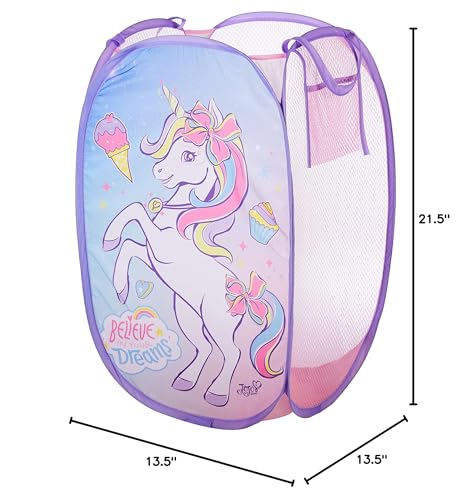 Image of Idea Nuova JoJo Siwa Bow Unicorn Believe in Your Dreams Pop Up Hamper with Durable Carry Handles, 21'' H x 13.5'' W X 13.5'' L