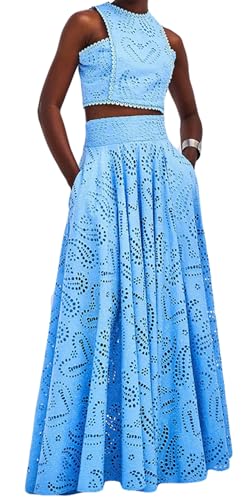 Women's 2 PCS Lace Holes Tank Tops Bodycon Skirts Sexy Nightclub Party Dress Outfits Set