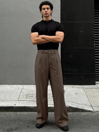 Image of JMIERR Mens Baggy Casual Dress Pants Lightweight Pleated Old Money Wide Leg Pants Loose Relaxed Fit Trousers
