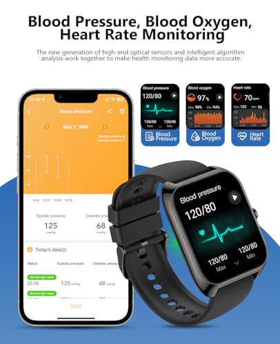 Smart watch(Answer/Make Call), 2.02\" Smartwatch with Blood Pressure Blood Oxygen Heart Rate Sleep Monitor, IP68 Waterproof Fitness Tracker 100+ Sports Modes Compatible with iOS Android for Men Women