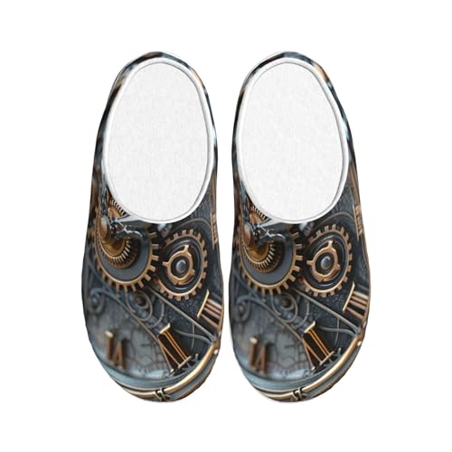 Chaussons d'hiver chauds EdWal Clock Gear pantoufles peluche antidérapantes homme femme
