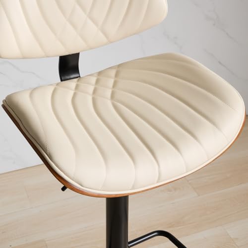 REONEY Butaco Giratorio, Set de 4, Altura Ajustable, Tapizado en Cuero PU Beige, con Respaldo y Reposapiés, Moderno miniatura 7