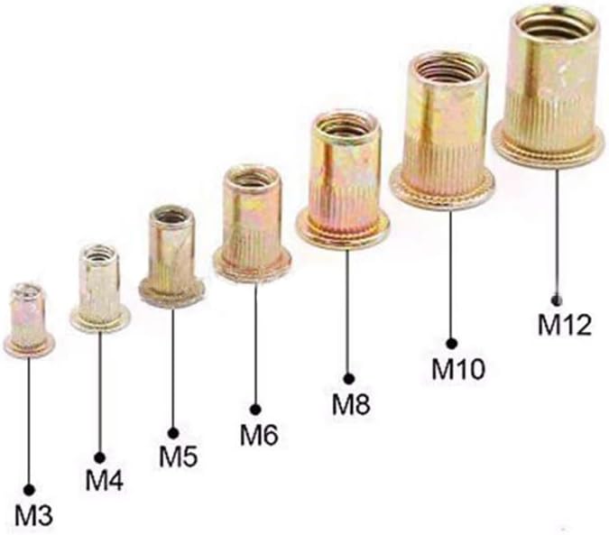 Generic 150PCS/Set M3 M4 M5 M6 M8 M10 M12 Color Zinc Flat Head Rivet Nut Threaded Insert Rivet Nuts Assortment Set with Storage Box