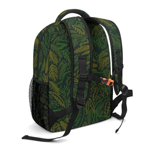 Custom Backpack for Men Women Add Text Name Personalized Lightweight Laptop Backpack Customized Green Dinosaur Leaves School Bag for Travel Work2