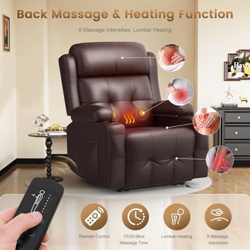 Image of Home Theater Seating, Power Recliner Sofa Chair with Massage & Heat, Wall Hugger Reclining Single Chairs with USB, RV Furniture with LED Lights, Cup Holders for Movie Theater & Gaming Room