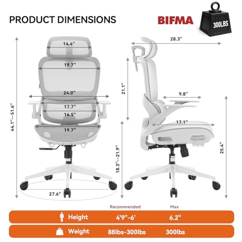 Image of SIHOO B100 Office Chair, Comfy Ergonomic Office Chair, High Back Computer Chair with Adaptive Lumbar Support & Wide Headrest, Flip-up Armrests, Swivel Desk Chair for Long Hours, Grey