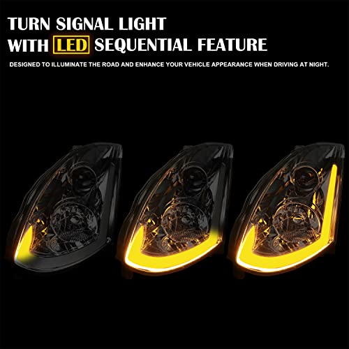 Spec-D Tuning Integrated Led & Signal Smoke Lens Projector Headlights Compatible With 2003-2007 Infiniti G35 Coupe, Left + Right Pair Headlamps Assembly #TOP4