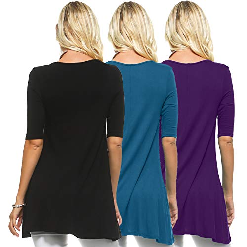 Isaac Liev Women's Tunic Top – 3 Pack Casual 3/4 Sleeve Basic Blouses T Shirts Tops Tee Dressy shirt Loose Fit T-shirt Tunics2