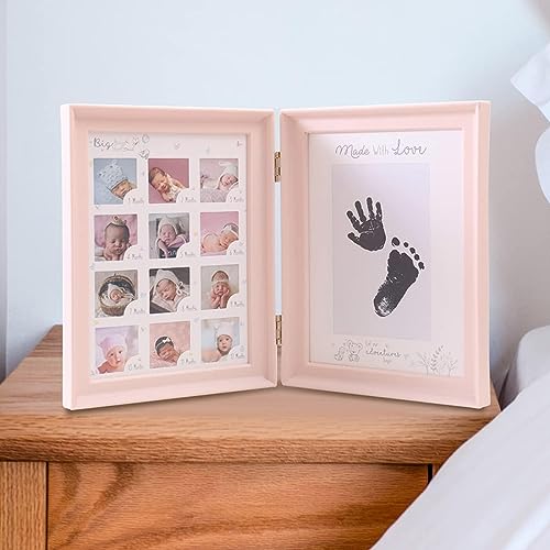 HomeCloud 1st Birthday Gifts Photo Frames,Newborn My First Year Photo Frame Baby Girls Boys Birthday Decoration Album Baby Shower Keepsake Photo Frame First Birthday (12 Photo_Pink)