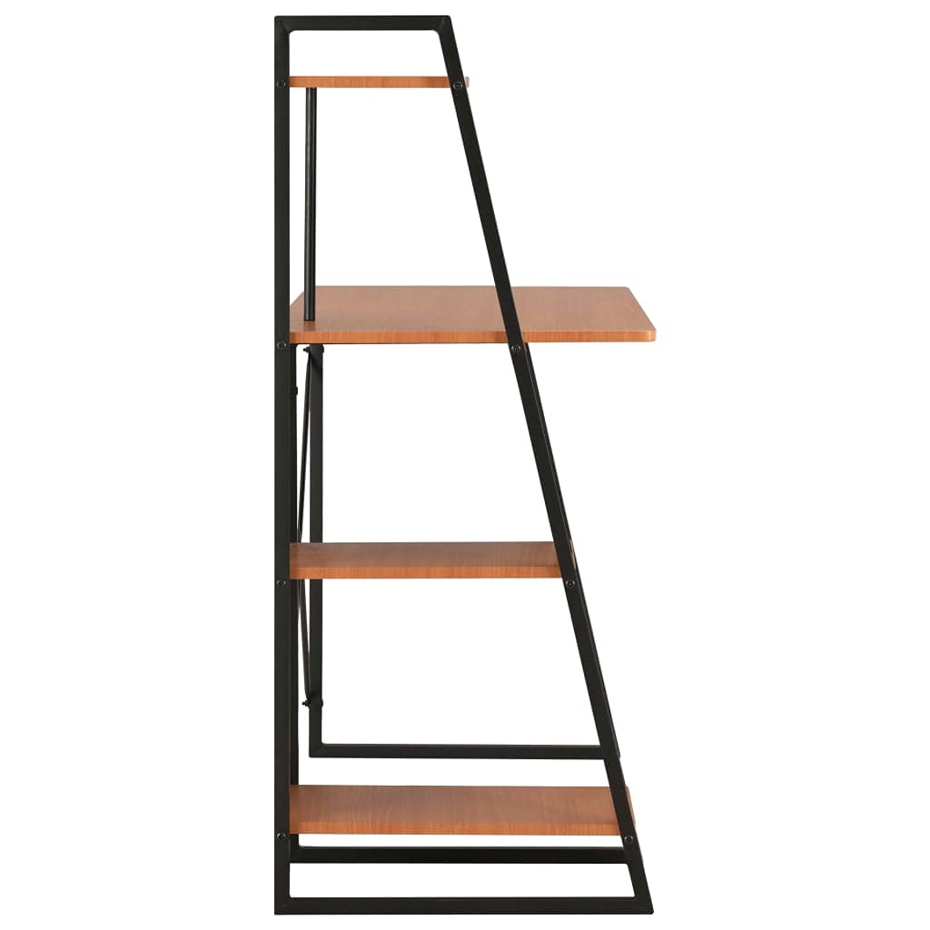 Scrivania con mensola nera e rovere, 102 x 50 x 117 cm, in legno con struttura in acciaio, pratica scrivania per computer per ufficio e home office, con spazio di archiviazione e ripiano