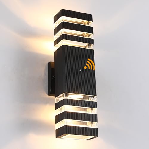 BOXCUPIN Dusk to Dawn Outdoor Wall Lights 1 Pack, IP65 Waterproof Modern Exterior Light Fixture, 3000K Warm White 3-Layer Up and Down Outdoor Wall Sconce for House Front Porch Garage