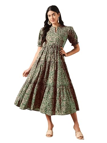 Image of KZULLY | Dress for Women | Summer Outfit | Elegant Casual | Puff Sleeves| Lightweight Polyester Fabric