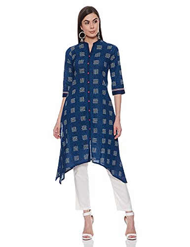 Image of Rangriti Indigo Cotton Flex Asymmetric Kurta