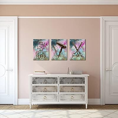 NutArtPic Hair Salon Wall Art Canvas Beauty Shop Art Painting Hair Stylist Artwork Barber Shop Wall Paintings Framed Decor 12x16