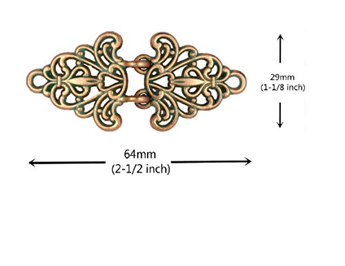Bezelry Filigree Trivet Hook And Eye Cloak Clasp Fasteners Pack Of 4 Pairs 64Mm X 29Mm Fastened. (Copper Green) #TOP1
