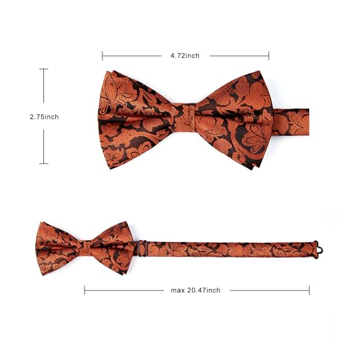 Image of HISDERN Bow Ties for Men Pre-Tied Bow Tie Floral Paisley Handkerchief Classic Formal Bowtie and Pocket Square Cufflinks Set