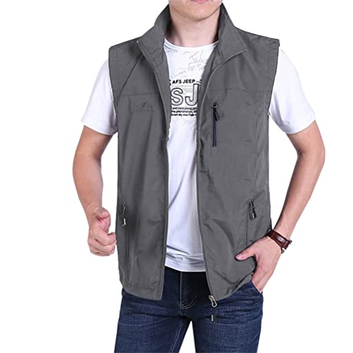 ORANDESIGNE Outdoor-Angelweste Für Herren – Lässige Bergsteiger-Weste Mit Mehreren Taschen, Schnell Trocknend, Atmungsaktives Netz, Fotografie-Weste, Sport, Camping, Jagdweste A Grau XL