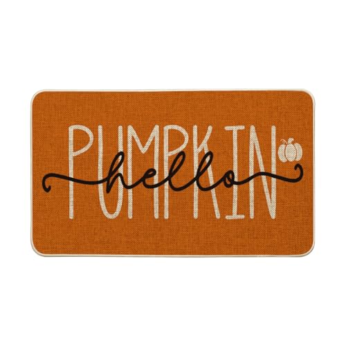 Artoid Mode Orange Hello Pumpkin Fall Doormat Autumn Home Decor Low-Profile Switch Rug Door Mat Floor Mat for Indoor Outdoor 17x29 Inch