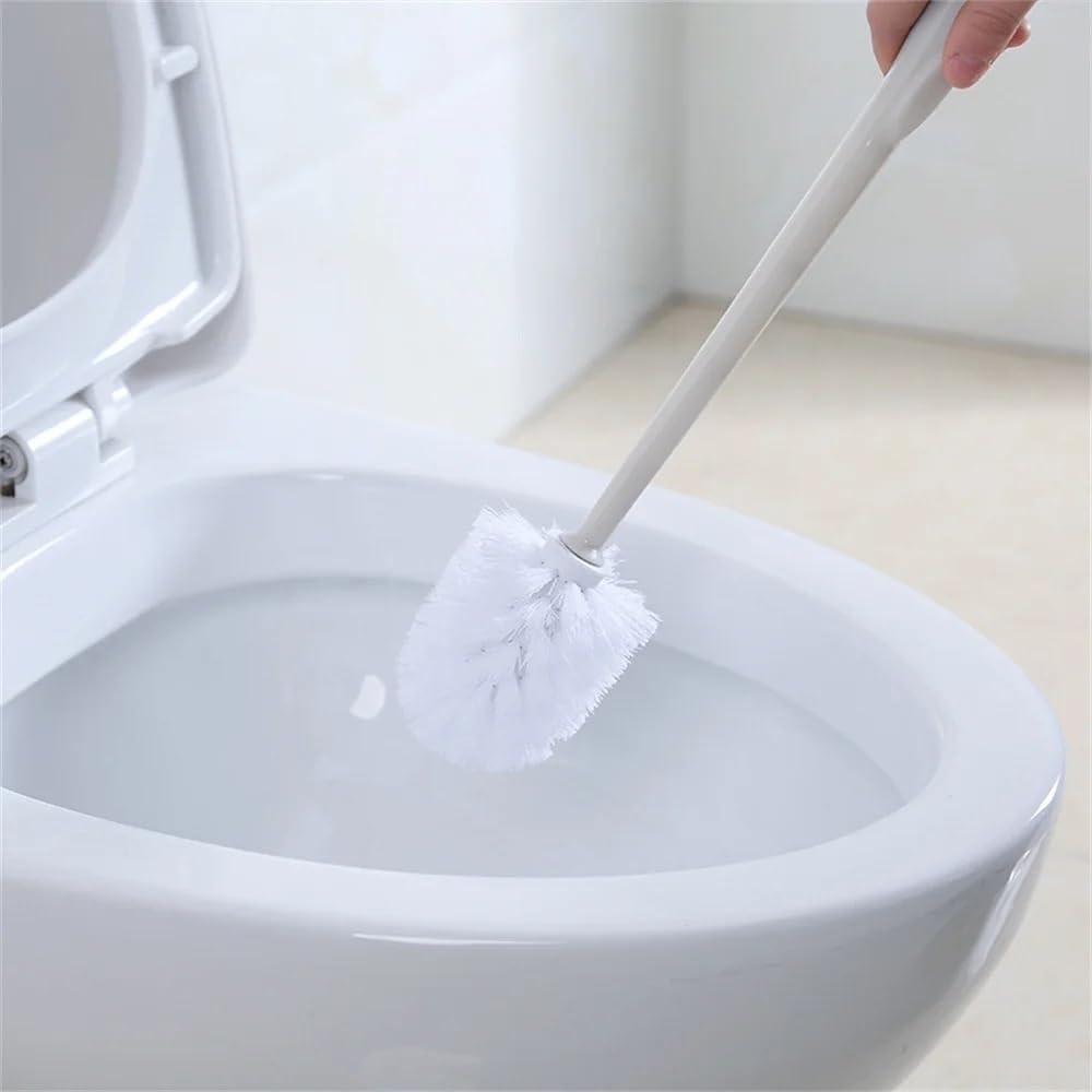 Toilet Brush Holder Plastic Handle Toilet Brush Set with Detachable Round Brushes Corner Cleaning Tool(White)