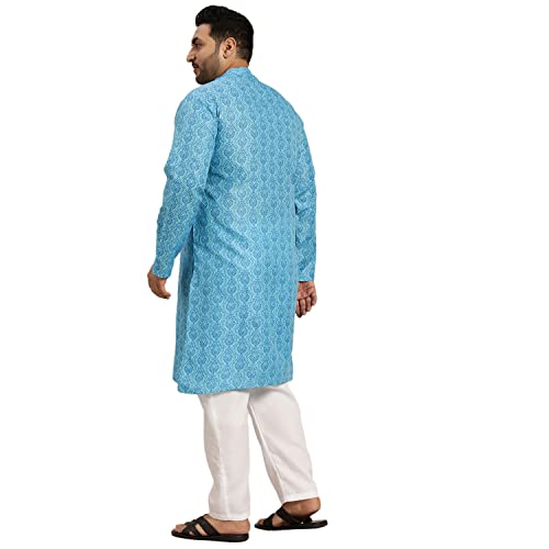 Image of SOJANYA PLUS (Since 1958) Men's Cotton Blend Navy Blue and Black Printed Kurta and White Pyjama Set