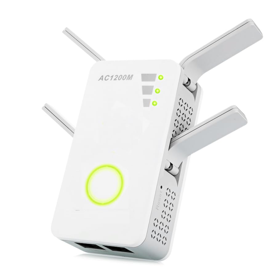 WiFi Extender Booster, 1200Mbps WiFi Booster, 4 Antennas WiFi Extender 2.4GHz & 5GHz Dual Band WiFi Repeater for Home, Ethernet Port Works with Any Wi-Fi Router, Easy setup,LV-AC09