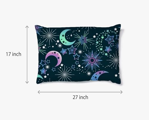 Image of Filymore Moon Star Kids Single Bed Sheet with 1 Pillow Cover 180 TC Soft Microfiber for Kid Room Bedcover Size (90 X 60) inches, Nevyblue and White