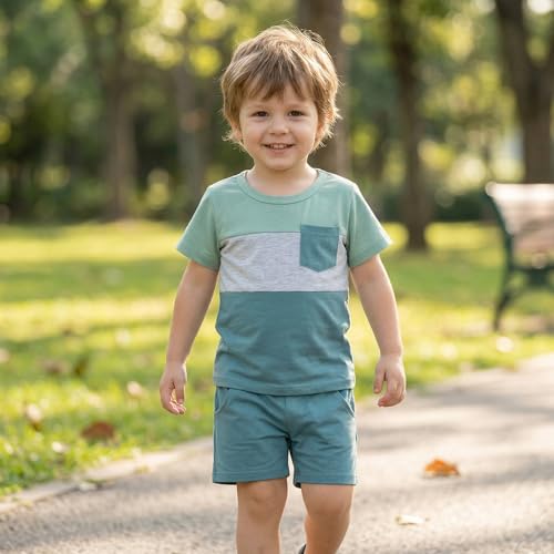 Image of Toddler Boy Clothes Baby Summer Outfit Patchwork Tee Shorts 12M-4T