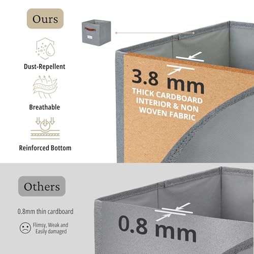 Image of DECOMOMO Storage Bins | Cube Storage Bin with Label Holders, Fabric Storage Cubes for Organizing Shelves Closet Toy Clothes (11 inch / 6pcs, Texture Grey)