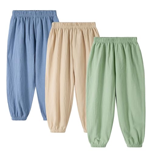 Miipat Baby Girl Trouser 3Pcs Toddler Boy Casual Long Pants Kids Summer Soft Elastic Waist Solid Color Unisex Harem Trouser 100 2-3 Years