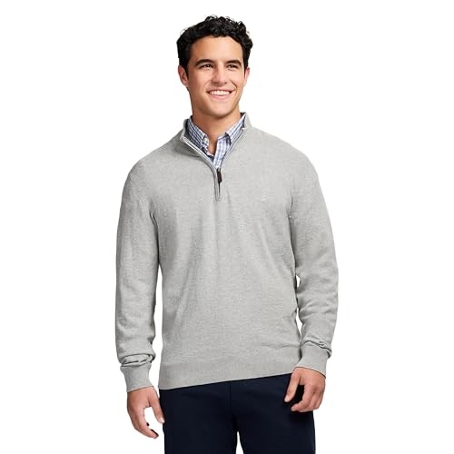 IZOD Men's Premium Essentials Quarter Zip Sweater, Light Grey Heather