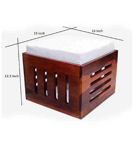 Image of Coffee Table with 4 Stools, Walnut Finish | Sheesham Wood, For Living Room, Wooden Center Teapoy Table